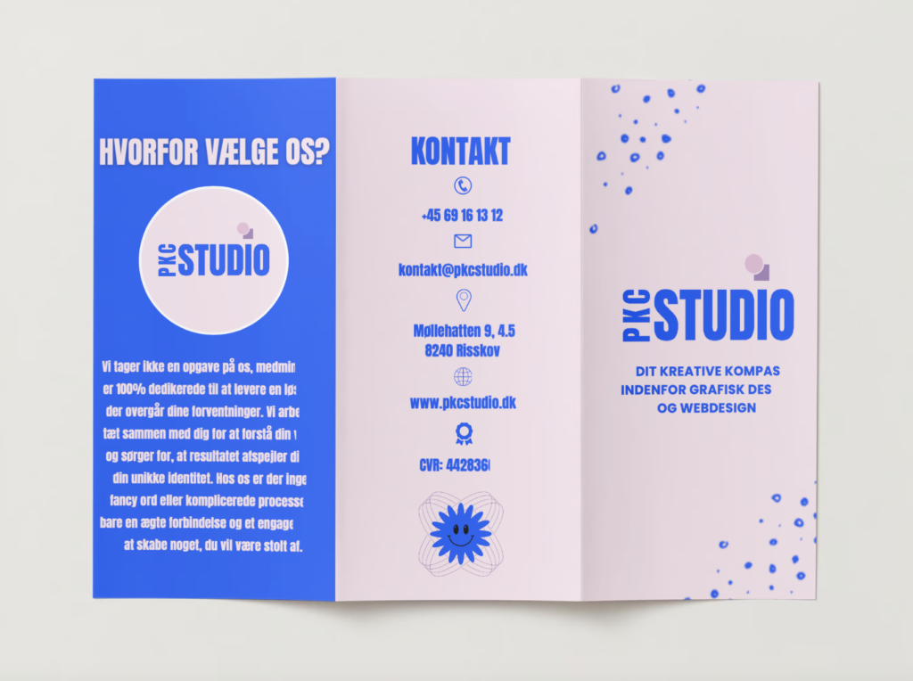 3 sidet flyer til PKC Studio