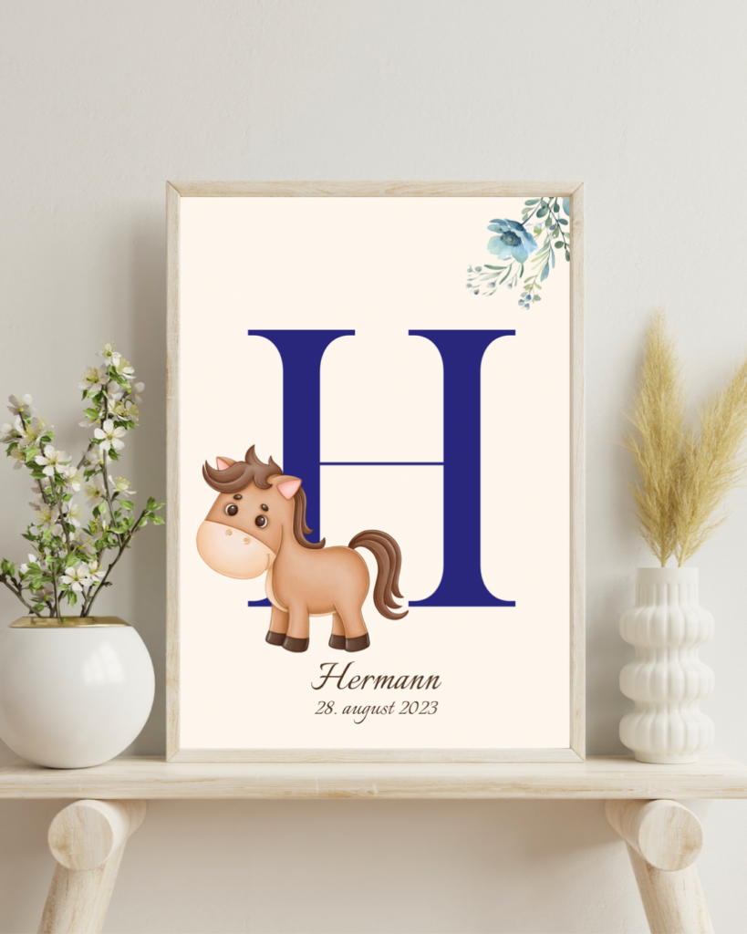 Bogstavsplakat med H og hest