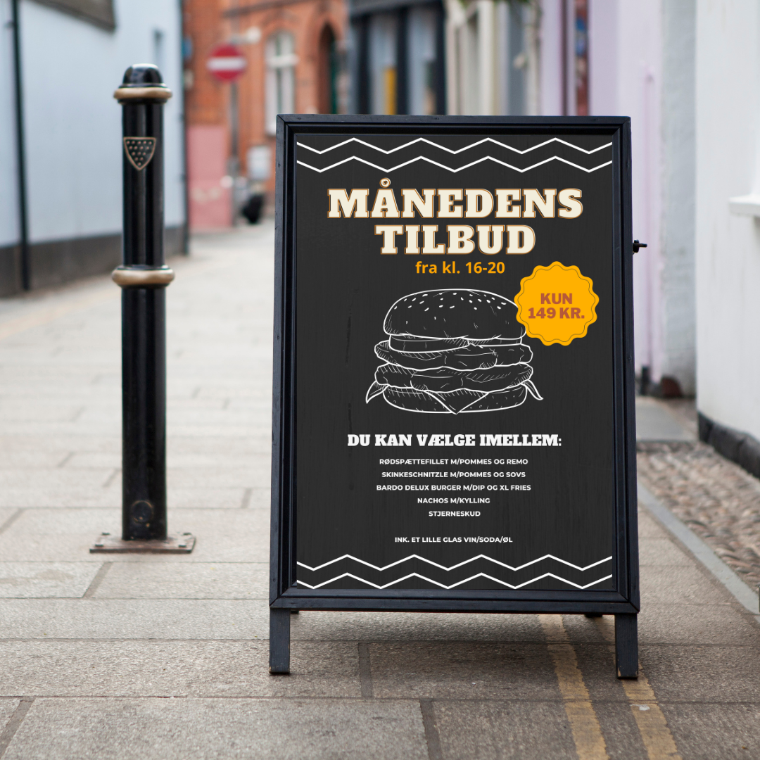 Plakat til gaden for at reklamere for et tilbud på take away