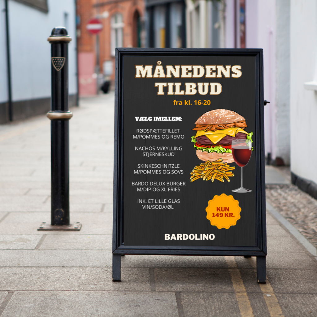 Plakat til gaden for at reklamere for et tilbud på take away
