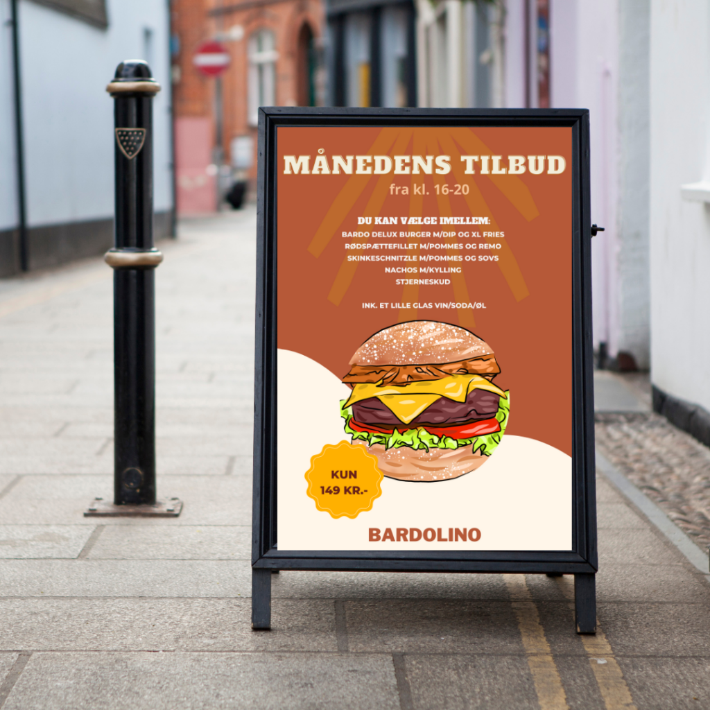 Plakat til gaden for at reklamere for et tilbud på take away
